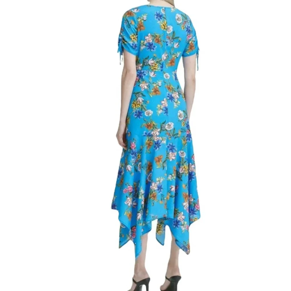 CALVIN KLIEN Floral Handkerchief-hem Belted Maxi Dress NWT sz 6 - Picture 3 of 4